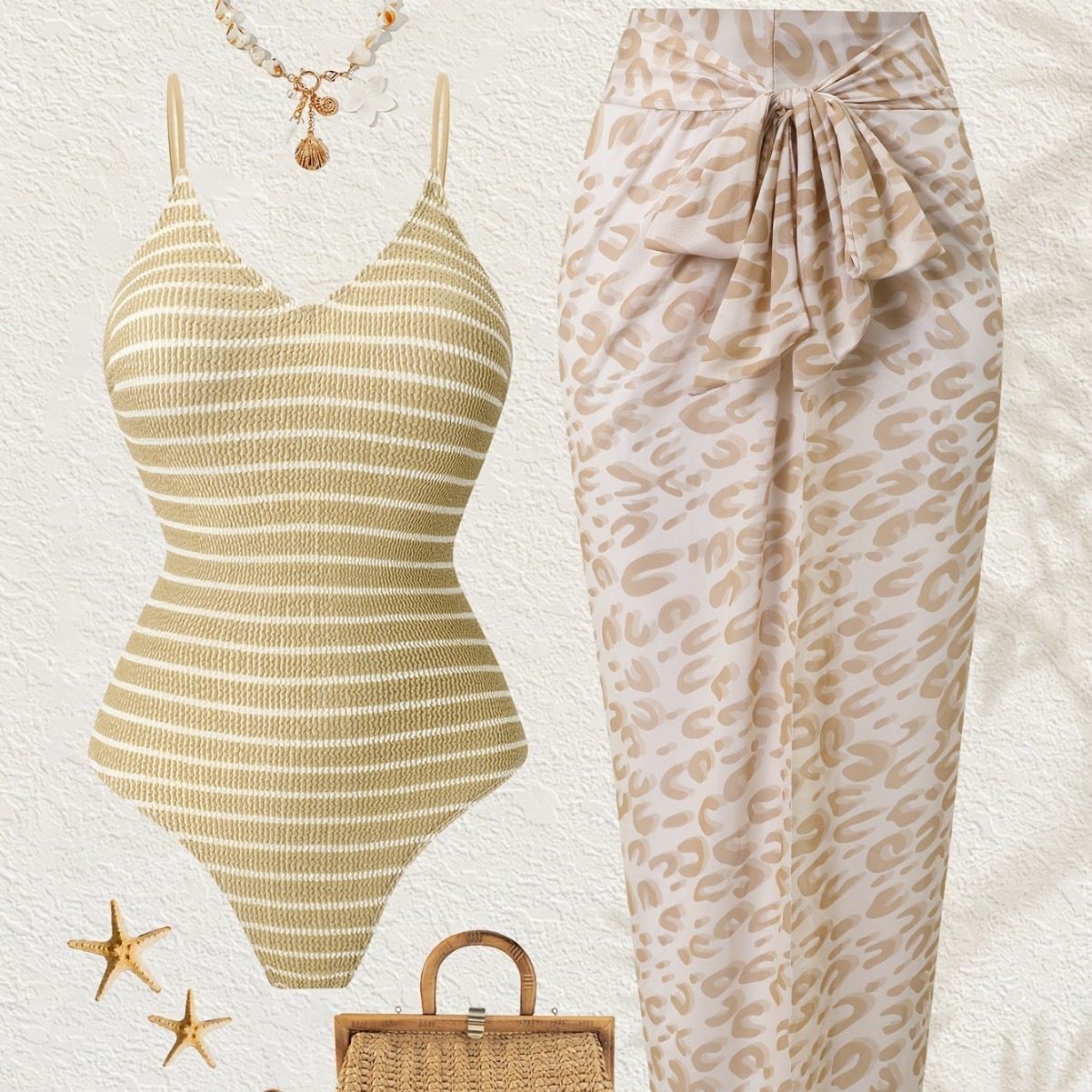 2026 Vintage Retro 2-Piece Swimwear Set Ribbed Thin Strap One Piece Monokini with Leopard Print Tie-Waist Maxi Sarong Cover Up Padded Wirefree Resort Hot Spring Bathing Suit (image for) 2026 Vintage Retro 2-Piece Swimwear Set Ribbed Thin Strap One Piece Monokini with Leopard Print Tie-Waist Maxi Sarong Cover Up Padded Wirefree Resort Hot Spring Bathing Suit